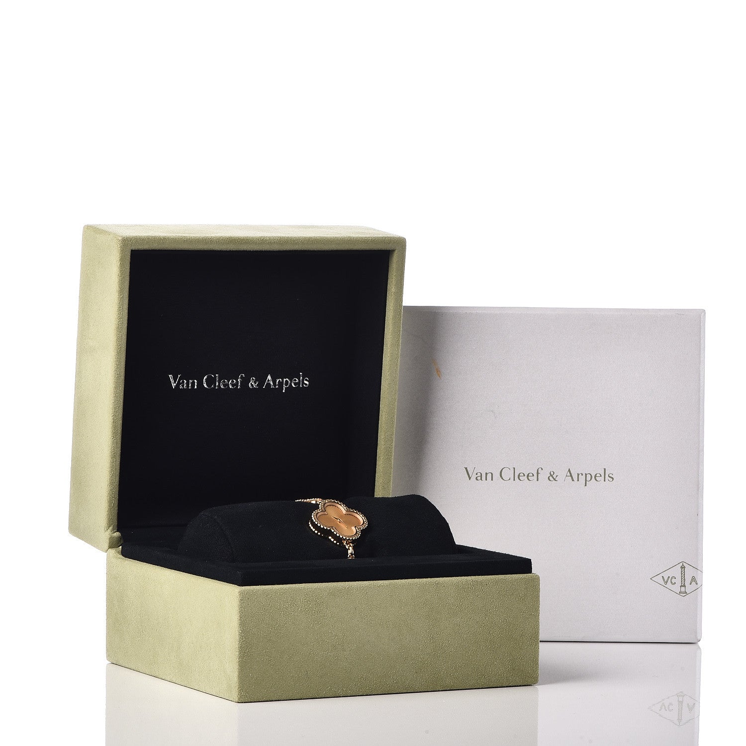 Van Cleef & Arpels 18K Yellow Gold Diamond Mother of Pearl 23mm Alhambra Guilloche Quartz Watch 7 of 8