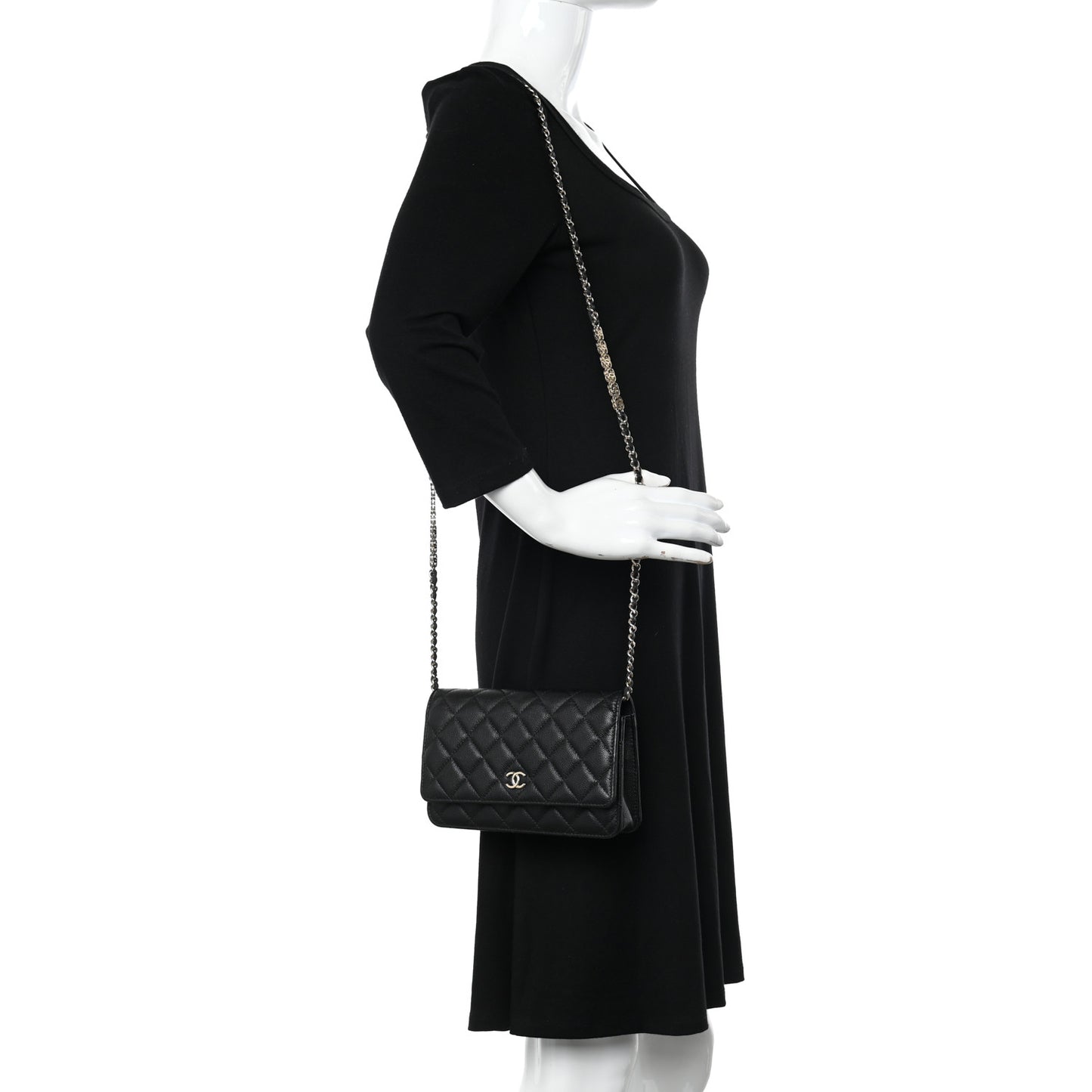 Caviar Quilted Tiny CC Wallet on Chain WOC Black