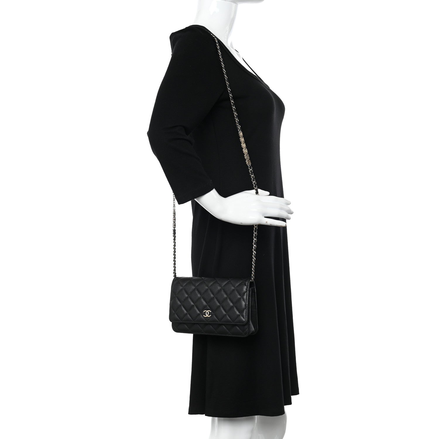 Chanel Caviar Quilted Tiny CC Wallet on Chain WOC Black 2 of 12