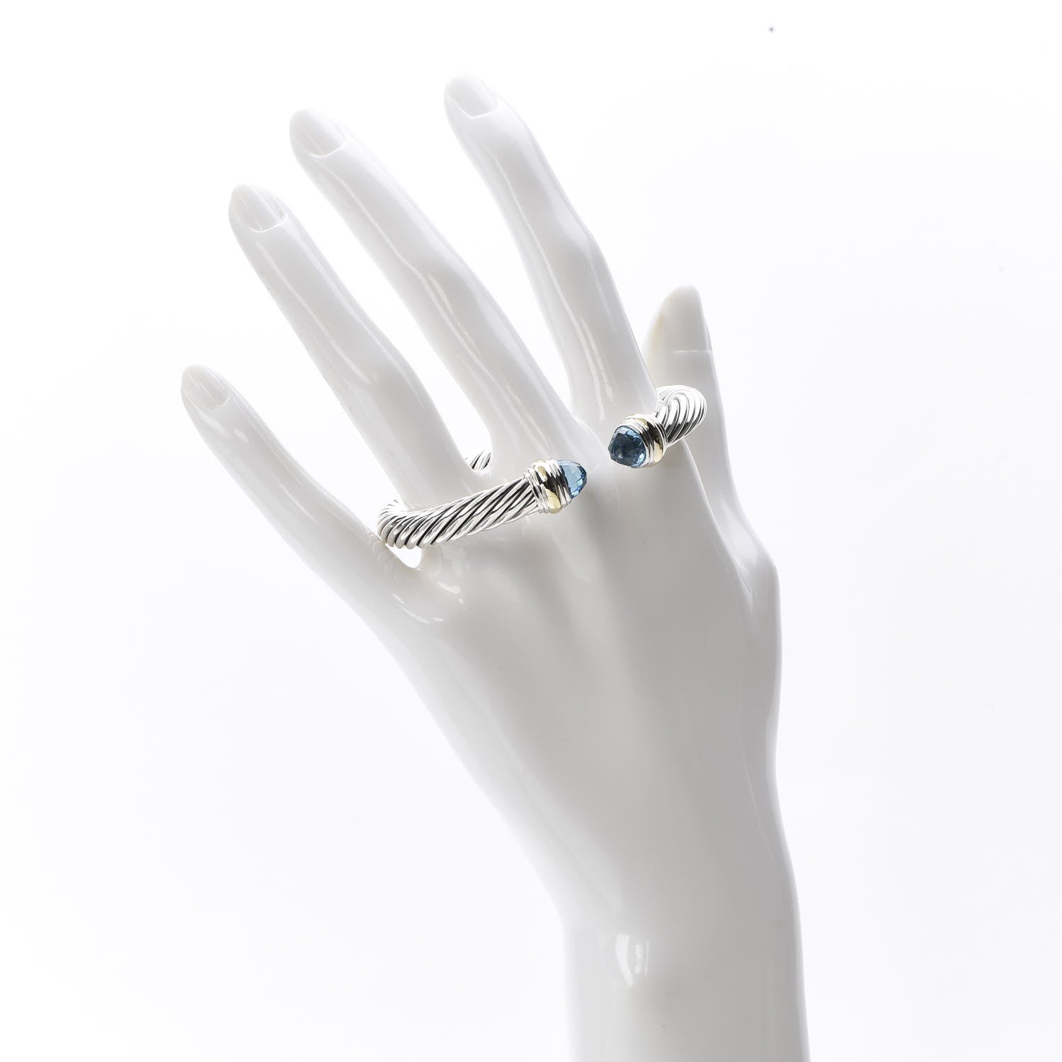 David Yurman Sterling Silver 14K Yellow Gold Blue Topaz 7mm Cable Classics Bracelet 2 of 6