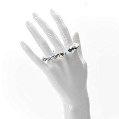 David Yurman Sterling Silver 14K Yellow Gold Blue Topaz 7mm Cable Classics Bracelet 2 of 6