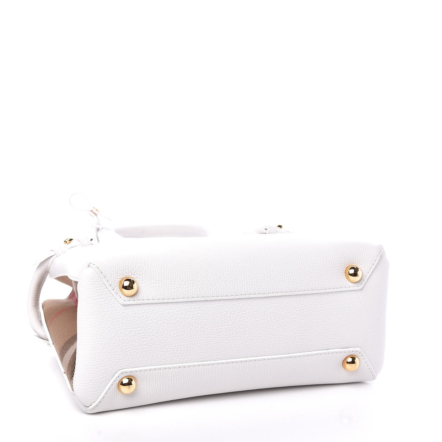 Grainy Calfskin House Check Small Banner Tote Chalk White