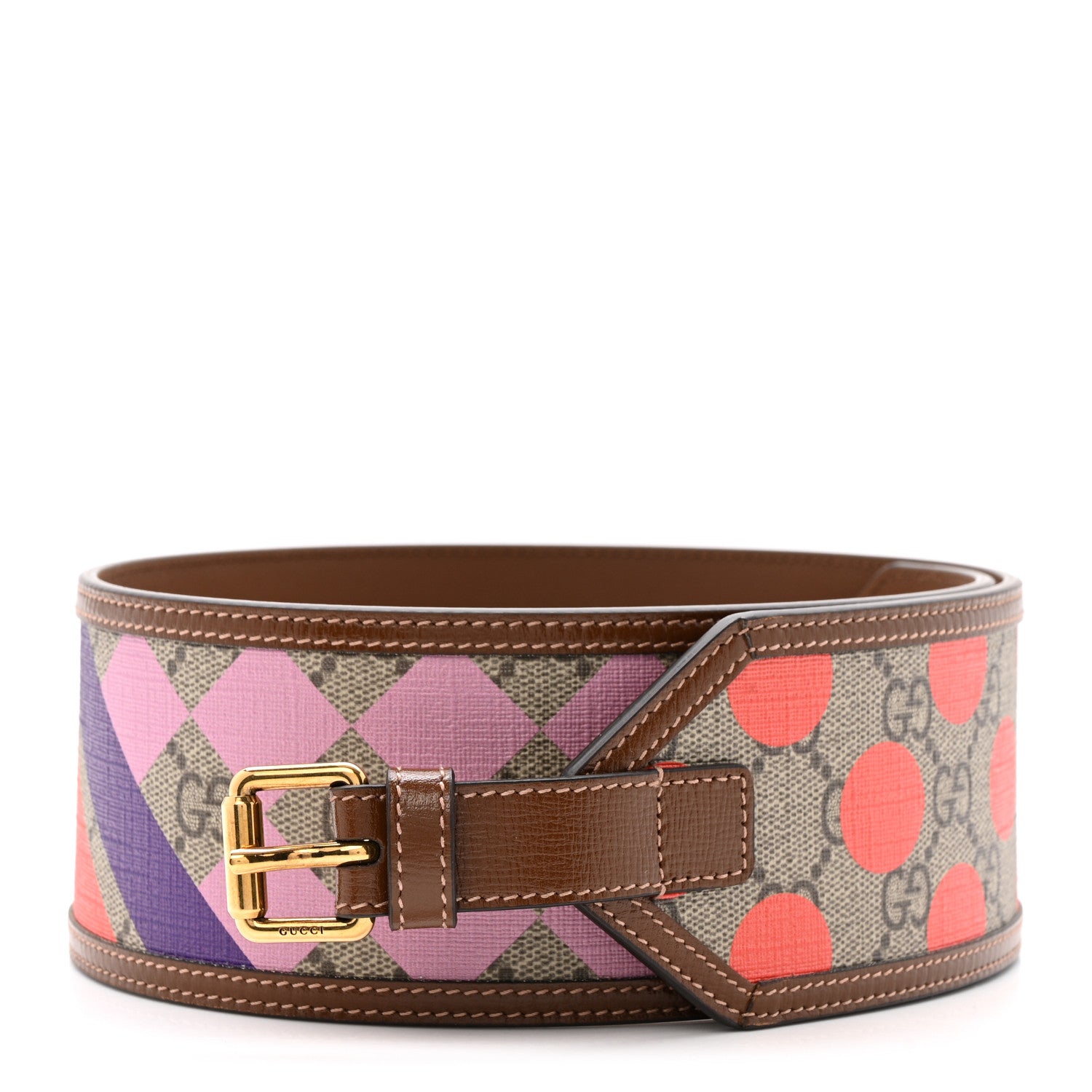 Gucci GG Supreme Monogram Equestrian Wide Belt 85 34 Brown Multicolor 1 of 5