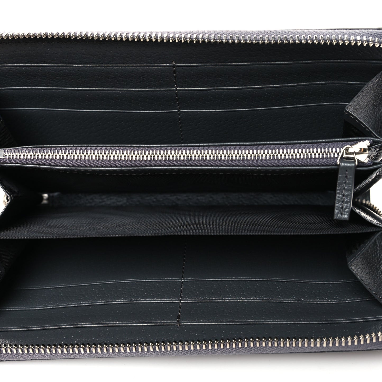 GG Supreme Monogram Textured Dollar Calfskin Ophidia Zip Around Wallet Grey Black Graphite Grey