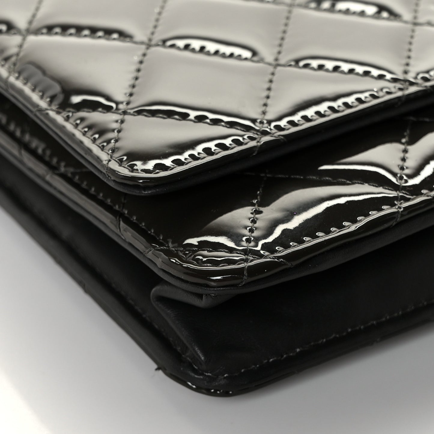 Patent Quilted Wallet On Chain WOC Dark Grey
