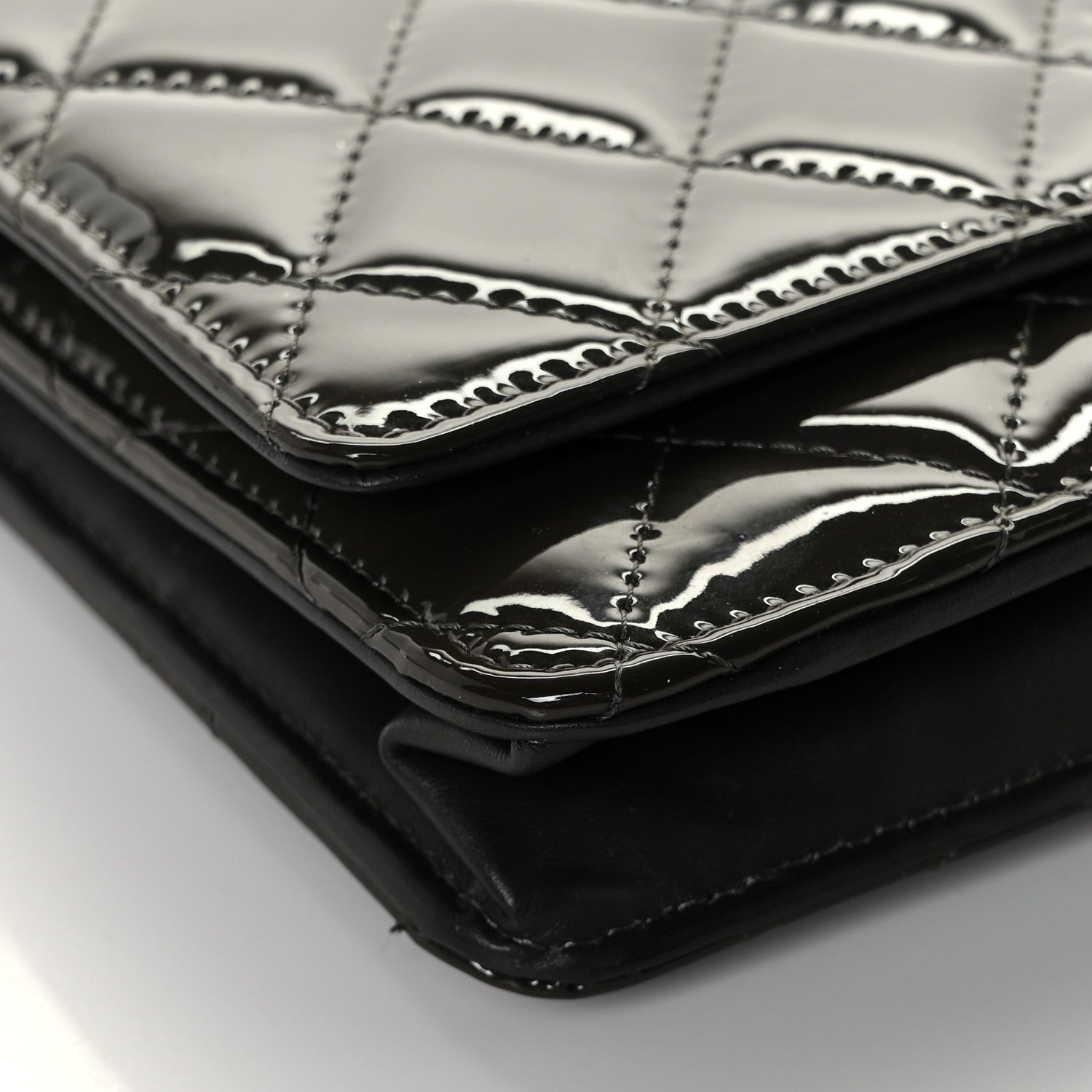 Chanel Patent Quilted Wallet On Chain WOC Dark Grey 7 of 13