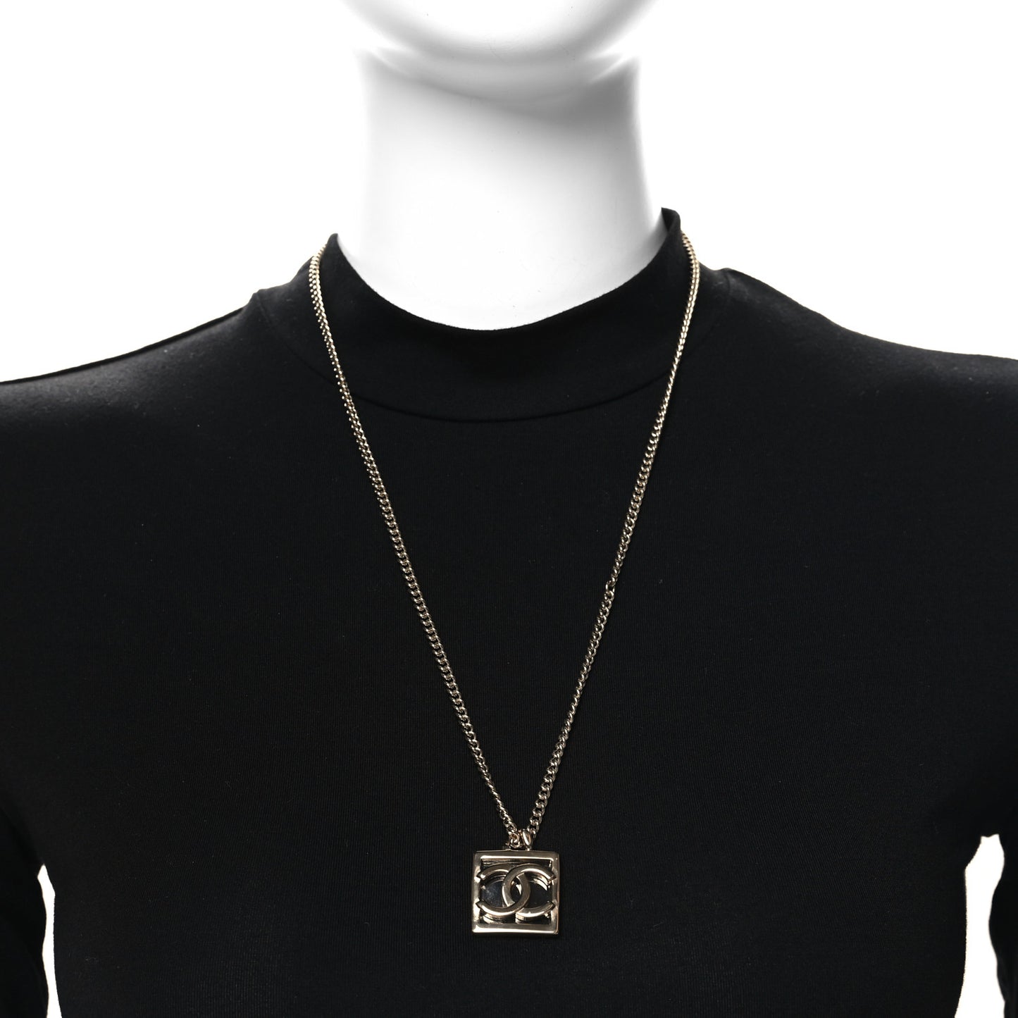 Metal Enamel CC Square Necklace Gold Black