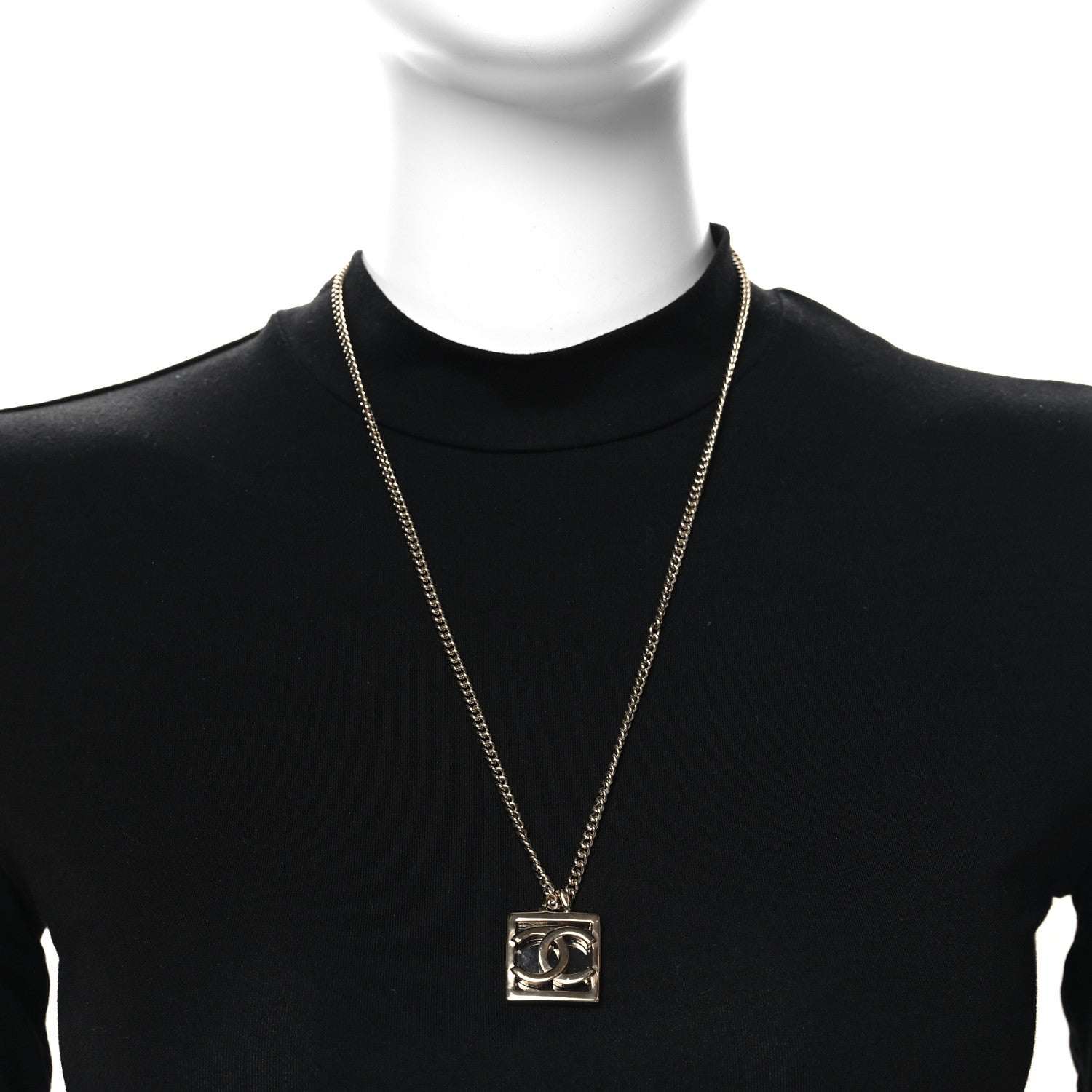 Chanel Metal Enamel CC Square Necklace Gold Black 2 of 4