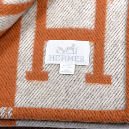 Hermes Wool Cashmere Signature Classic Avalon Blanket Ecru Potiron 3 of 3