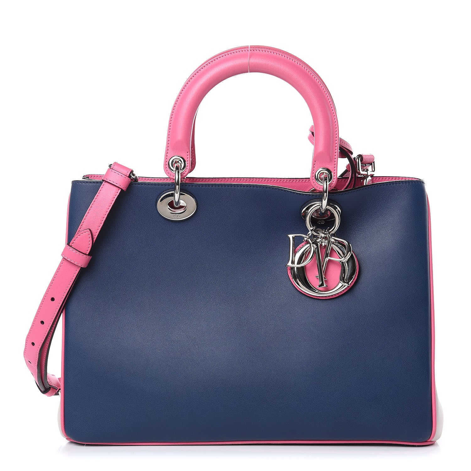 Christian Dior Smooth Calfskin Medium Tri-Color Diorissimo Bag Navy Pink 1 of 11