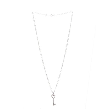 Tiffany 18K White Gold Diamond Mini Heart Key Charm Pendant Link Necklace 3 of 6