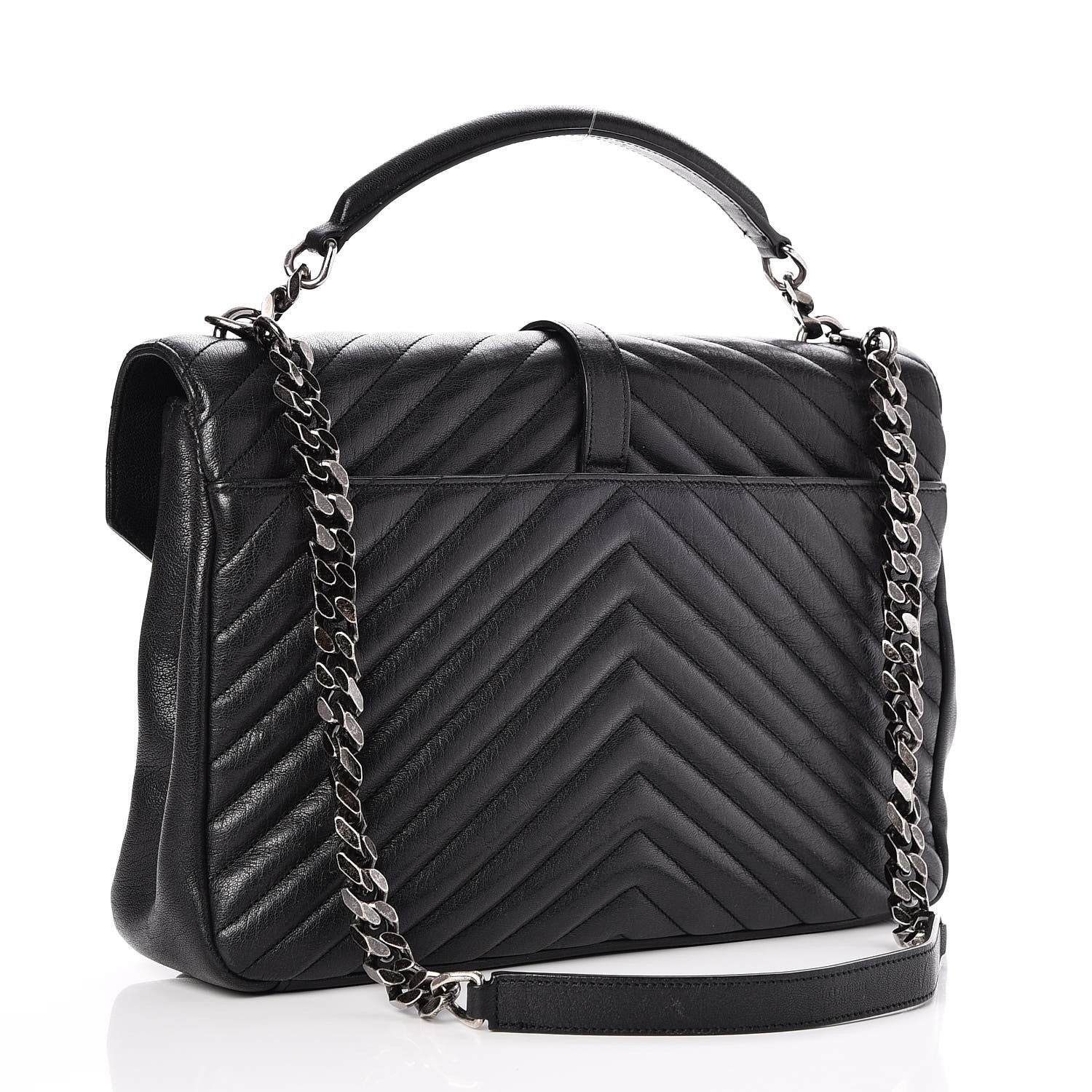 Saint Laurent Sheepskin Matelasse Chevron Monogram Large College Satchel Black 3 of 8
