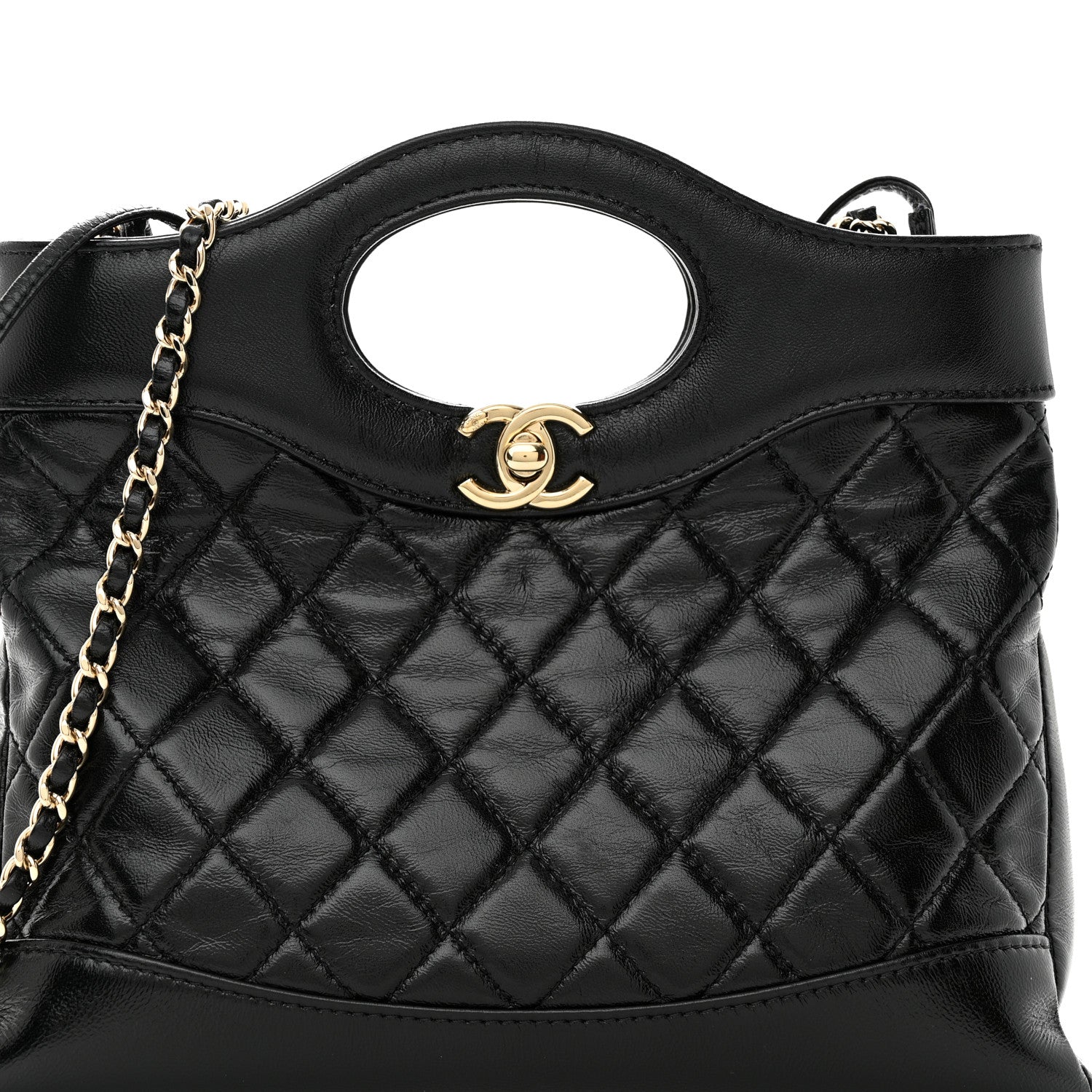 Chanel Shiny Crumpled Calfskin Quilted Mini 31 Shopping Bag Black 9 of 12