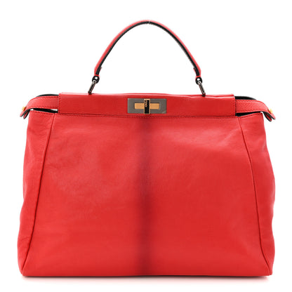 Fendi Goatskin Zucca Large Peekaboo Iconic Satchel Red 1 of 10