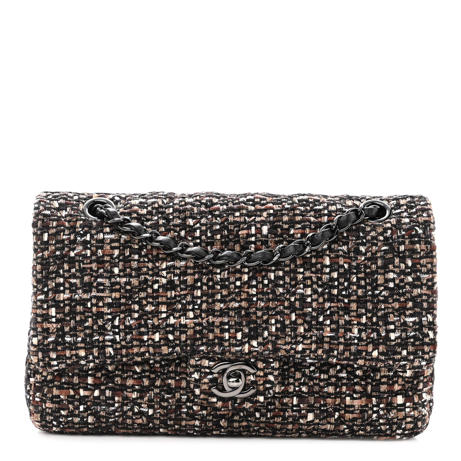 Chanel Tweed Quilted Medium Double Flap Brown 1 of 10