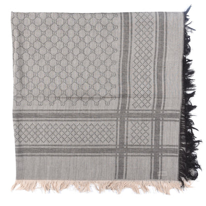 Gucci Wool Silk GG Monogram Diamante Plaid Surviee Shawl Beige Dark Brown 2 of 3