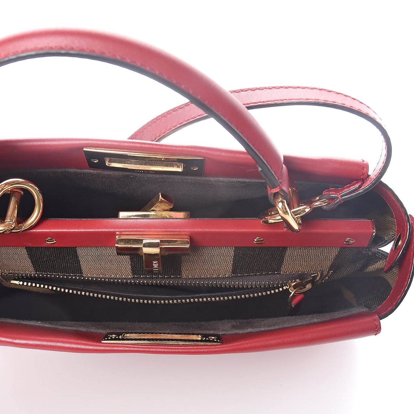 Vitello Morgan Fabric Jacquard Pequin Medium Peekaboo Iconic Satchel Mattone Tobacco Black