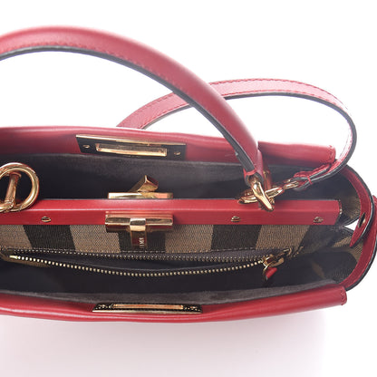 Fendi Vitello Morgan Fabric Jacquard Pequin Medium Peekaboo Iconic Satchel Mattone Tobacco Black 5 of 9