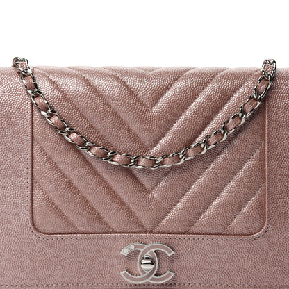 Chanel Metallic Caviar Chevron Quilted Vintage Mademoiselle Wallet On Chain WOC Pink 11 of 12