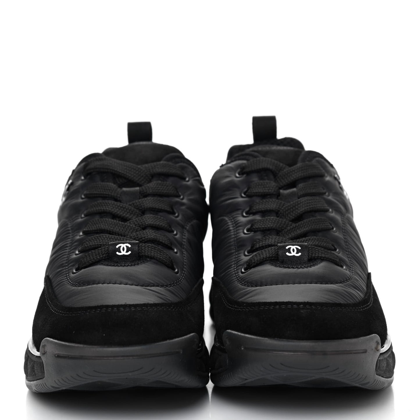 Nylon Suede Calfskin CC Sneakers 38 Black
