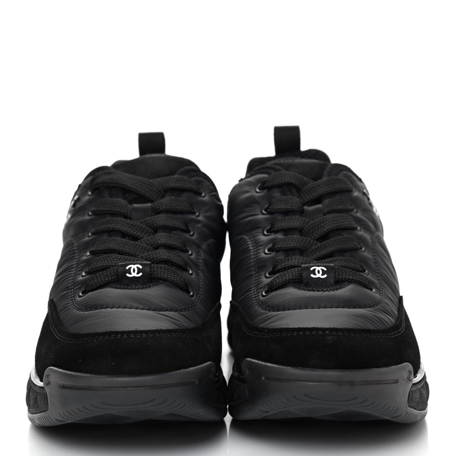 Chanel Nylon Suede Calfskin CC Sneakers 38 Black 2 of 10