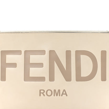 Fendi Vitello King Logo Embossed Large Flat Pouch White Ice 7 of 7