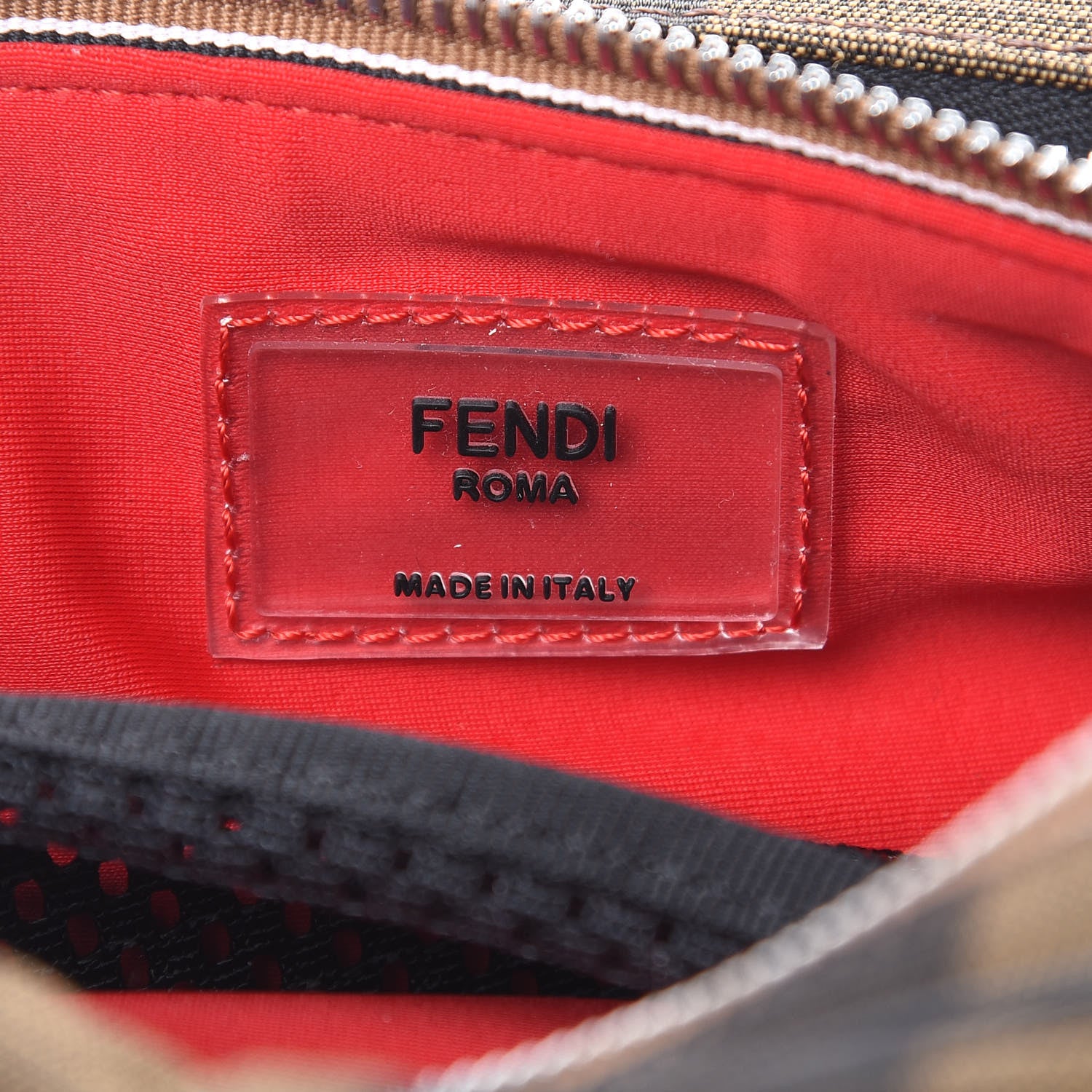 Fendi Jacquard Vitello Century Pequin Logo Plate Pocket Belt Bag Tobacco Moro Black 6 of 7