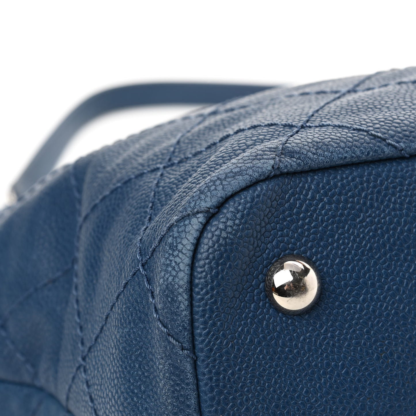Grained Calfskin Quilted Small Daily Shopping Tote Blue