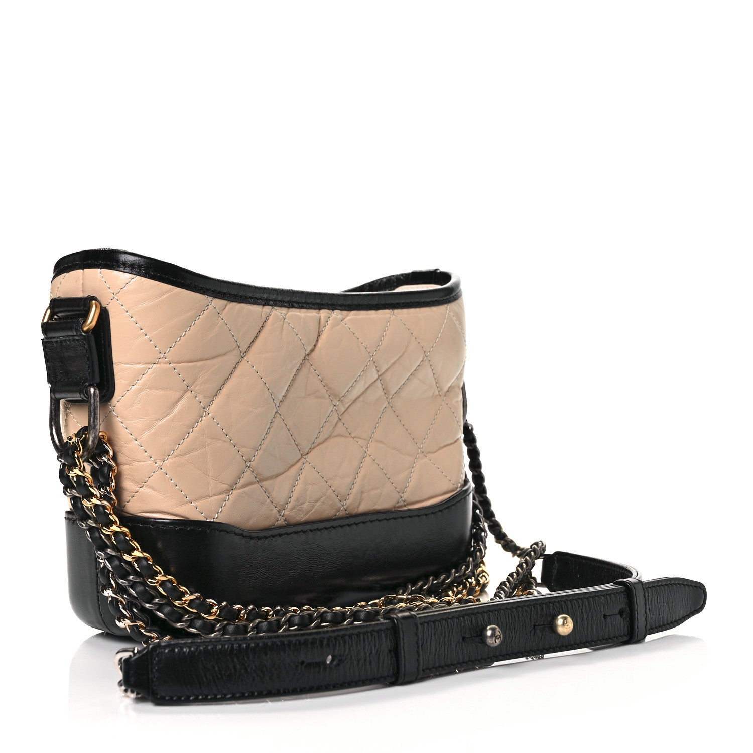 Chanel Aged Calfskin Quilted Small Gabrielle Hobo Beige Black 3 of 8