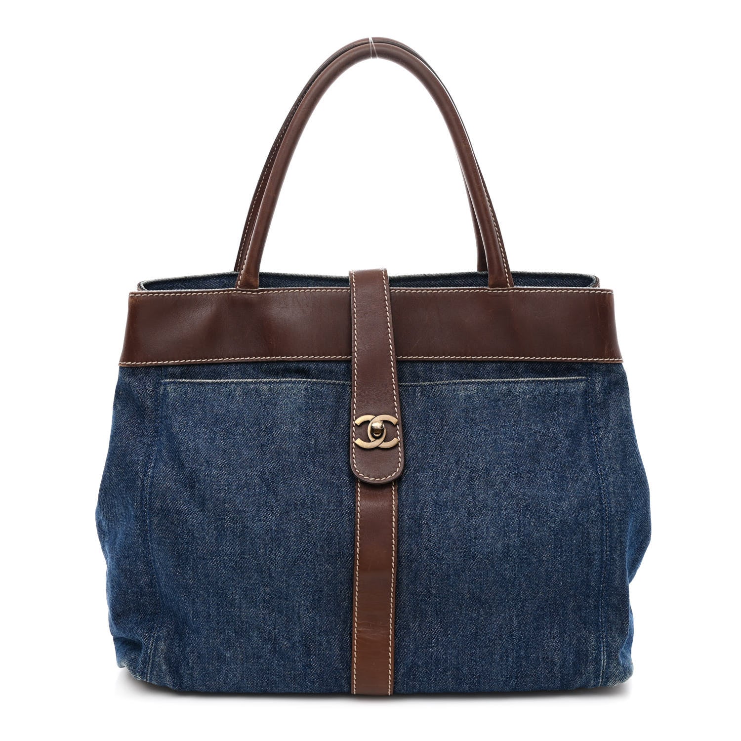 Chanel Denim CC Tote Bag Blue Brown 1 of 11
