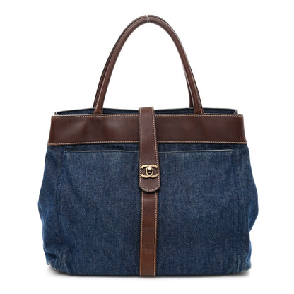 Chanel Denim CC Tote Bag Blue Brown 1 of 11