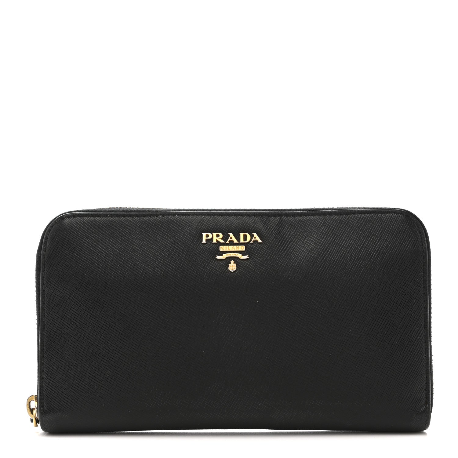 Prada Saffiano Metal Zip Around Wallet Black 1 of 13