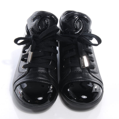 Chanel Leather Patent Cap Toe CC Sneakers Black 36.5 2 of 8
