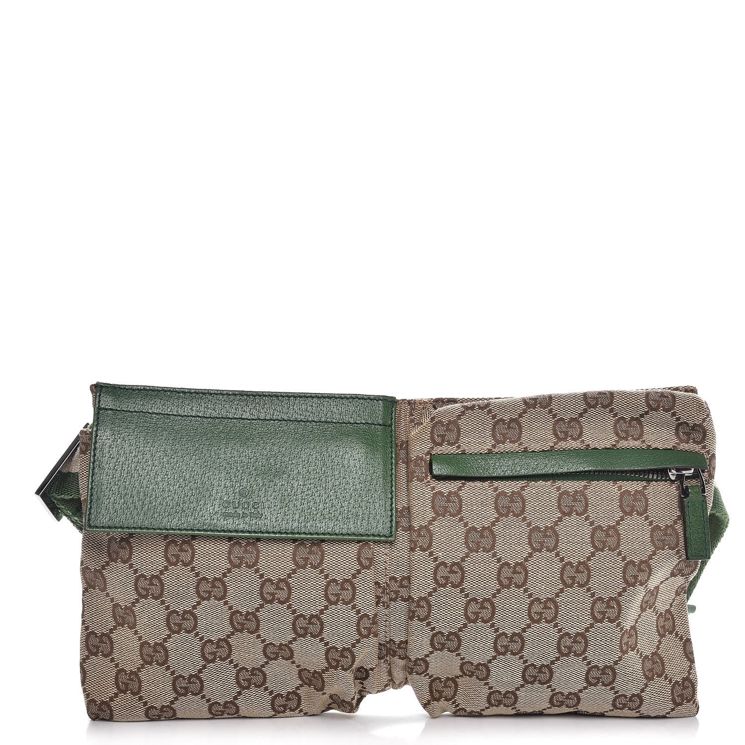 Gucci GG Monogram Web Double Pocket Belt Bag Green 1 of 7