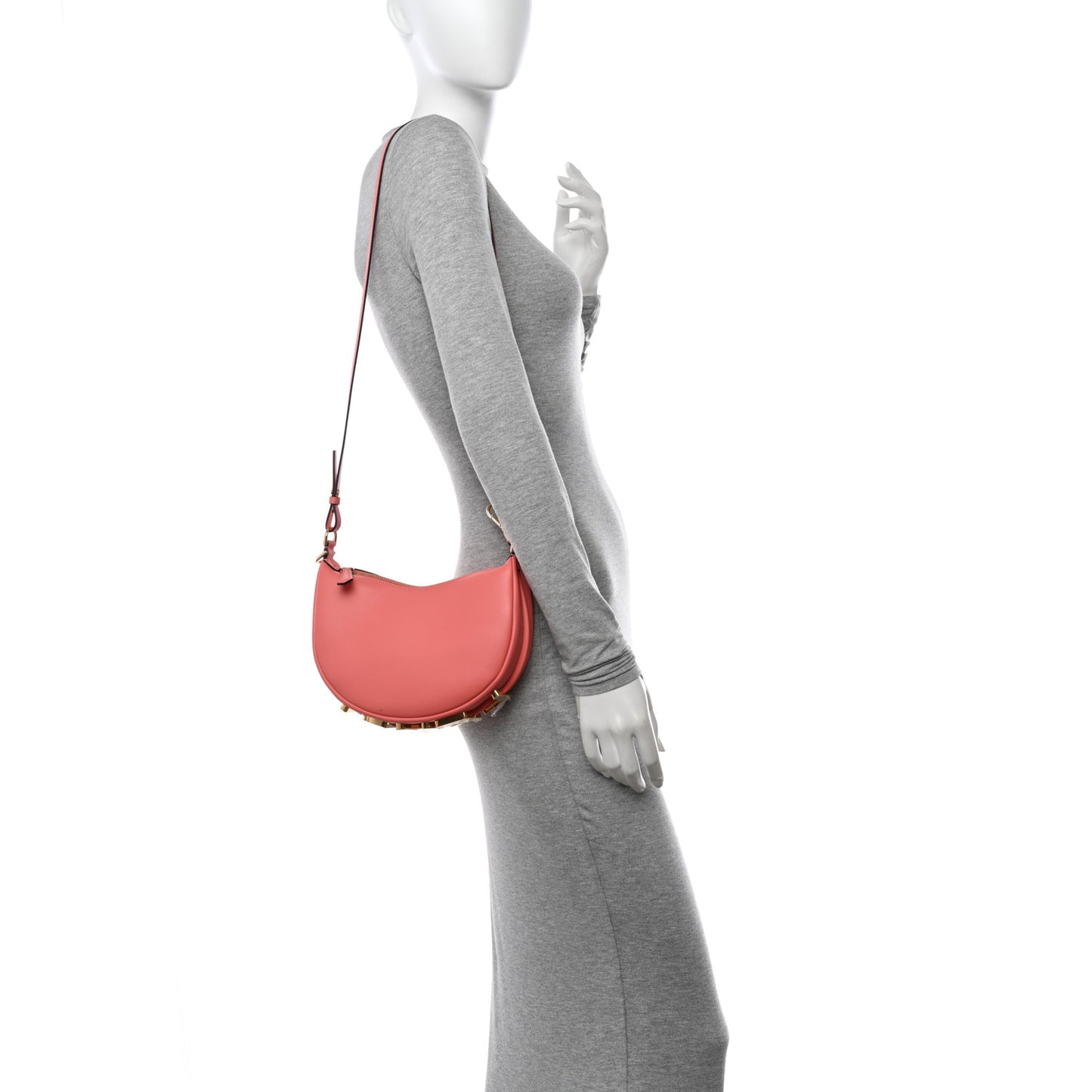 Vitello Grace Matte Mini Fendigraphy Hobo Bag Peach Pink
