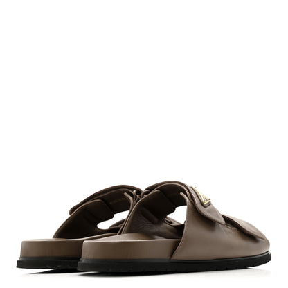 Prada Nappa Logo Velcro Strap Slide Sandals 38.5 Cacao 5 of 11