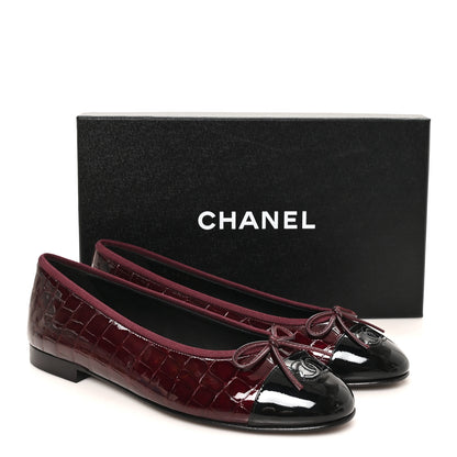 Chanel Crocodile Embossed Patent CC Cap Toe Ballerina Flats 40 Burgundy 9 of 9
