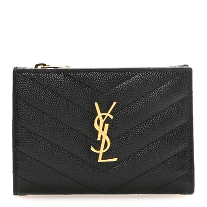 Saint Laurent Grain De Poudre Matelasse Chevron Monogram Zipped Two-Part Wallet Black 1 of 7