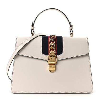 Gucci Calfskin Web Medium Sylvie Top Handle Bag White 1 of 10