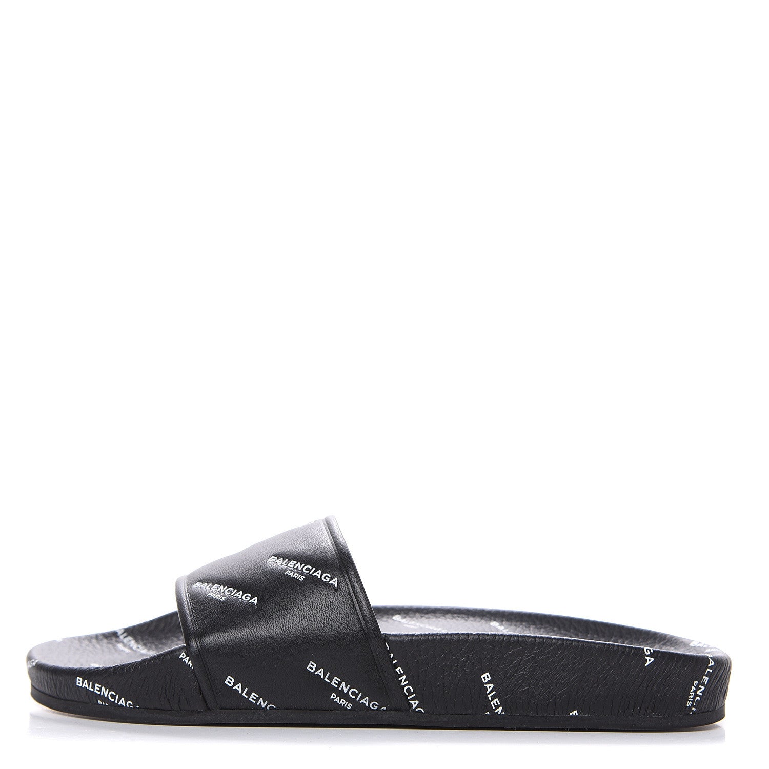 Balenciaga Nappa Allover Logo Embossed Womens Pool Slide Sandals 35 Black White 1 of 9