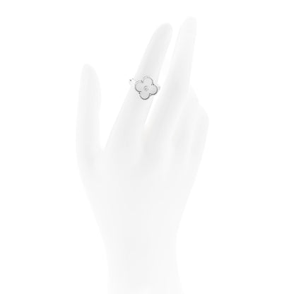 Van Cleef & Arpels 18K White Gold Diamond Mother of Pearl Vintage Alhambra Ring 49 4.75 2 of 6