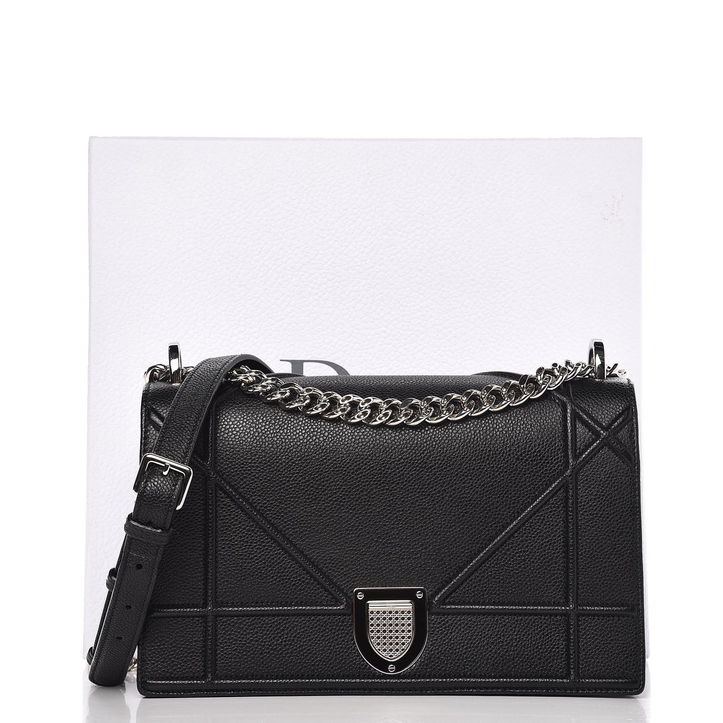 Grained Calfskin Medium Diorama Flap Bag Black