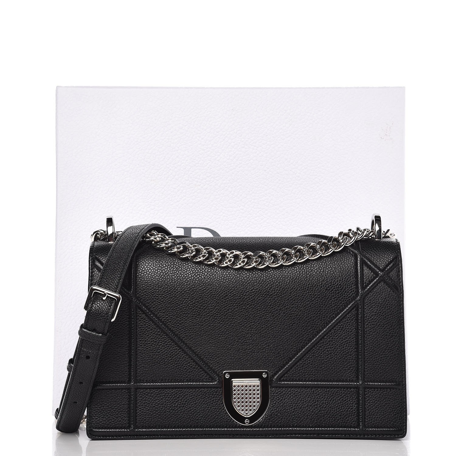 Christian Dior Grained Calfskin Medium Diorama Flap Bag Black 8 of 8