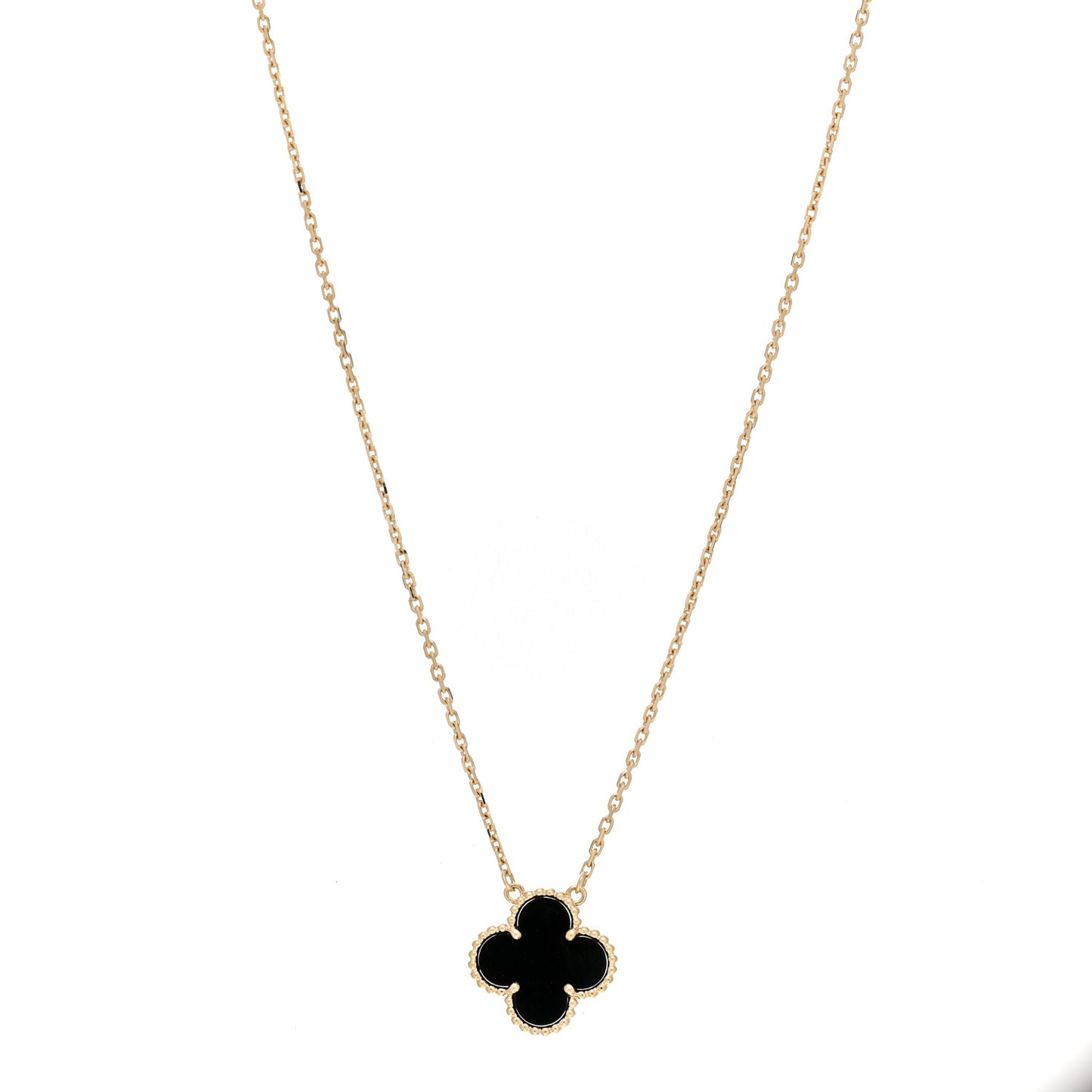 18K Yellow Gold Black Onyx Vintage Alhambra Pendant Necklace