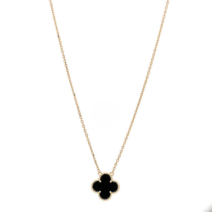 Van Cleef & Arpels 18K Yellow Gold Black Onyx Vintage Alhambra Pendant Necklace 1 of 6