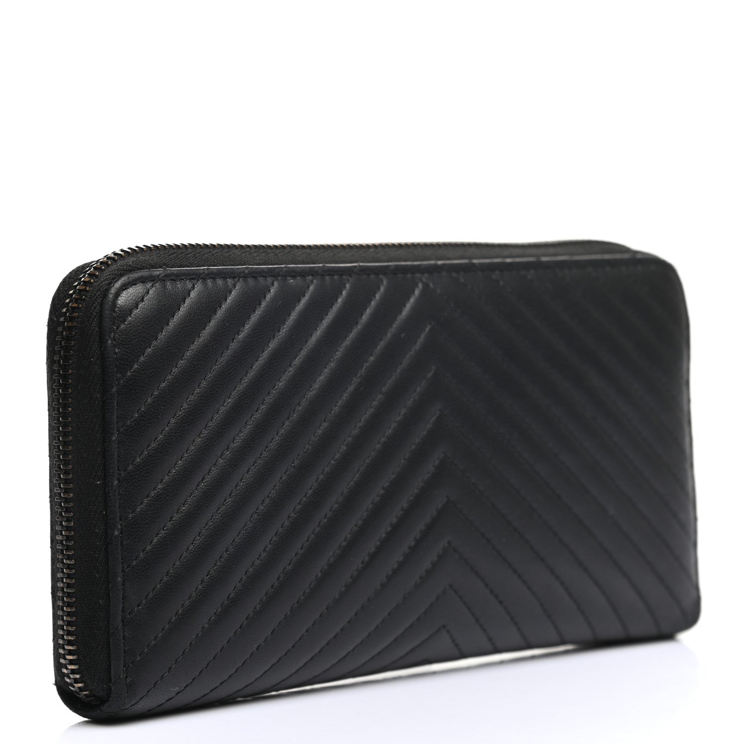 Chanel Lambskin Chevron Quilted Zip Around Wallet So Black 3 of 9