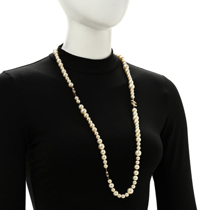 Chanel Graduated Pearl Crystal CC Long Necklace Light Gold 2 of 6