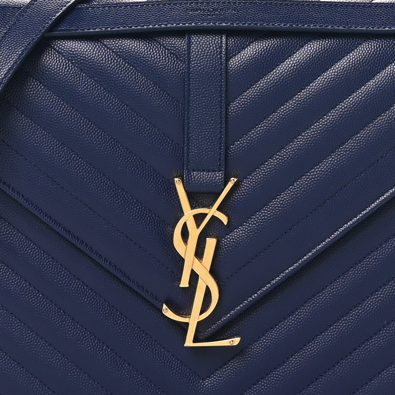 Saint Laurent Grain De Poudre Matelasse Chevron Large Monogram Satchel Navy Blue 8 of 10