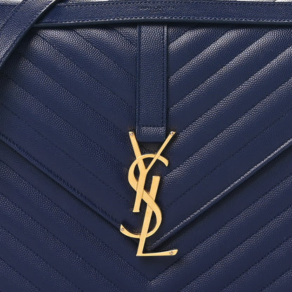 Saint Laurent Grain De Poudre Matelasse Chevron Large Monogram Satchel Navy Blue 8 of 10
