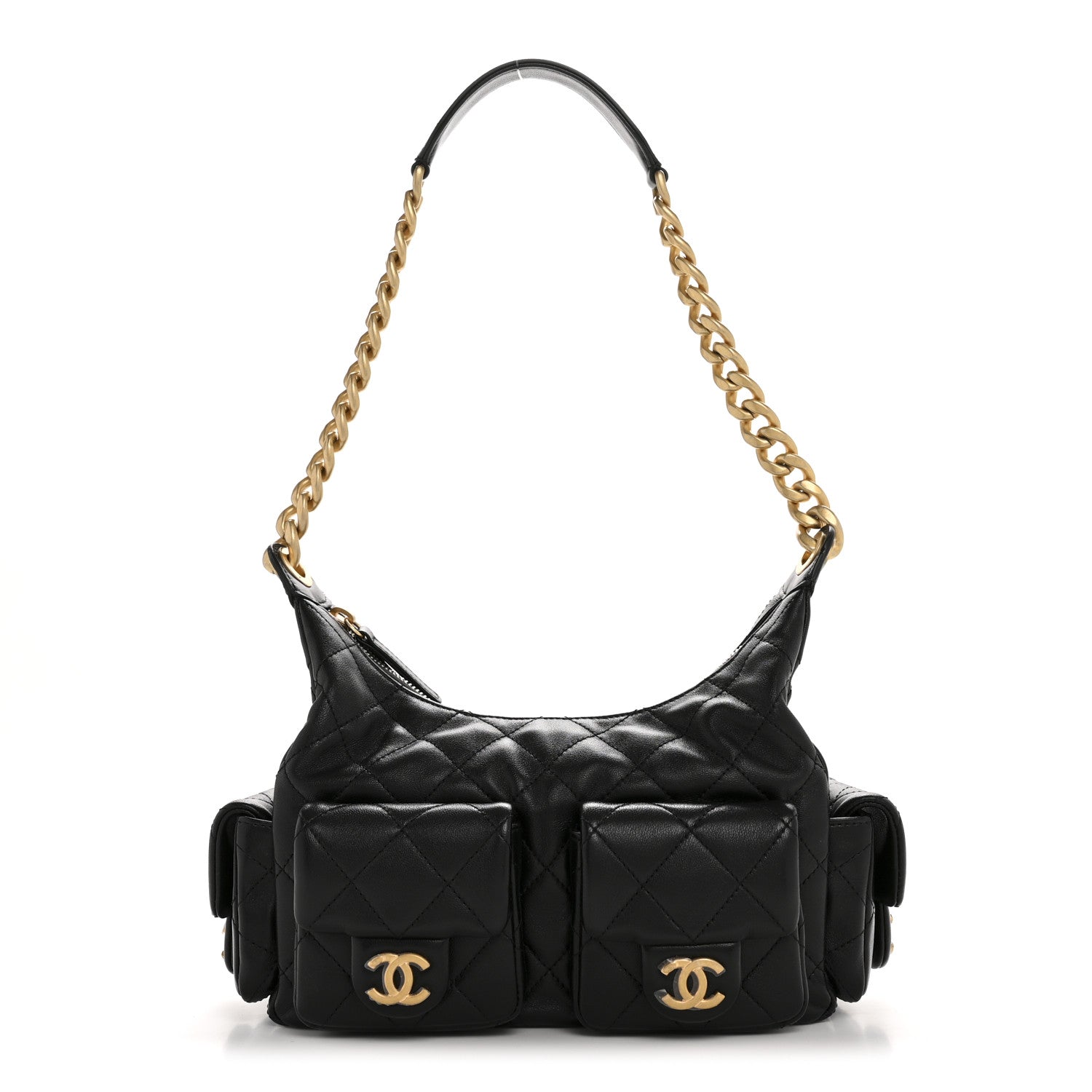 Chanel Shiny Lambskin Quilted Trendy Pockets Hobo Black 1 of 10